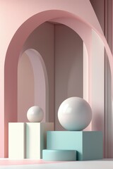Wall Mural - Background with empty podium mockup for product presentation in pastel colors