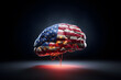The brain is a human organ painted in the usa american flag, a symbol of the great minds of the nation.