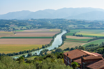 Wall Mural - Scenic sight over the Tiber valley from the beautiful village of Ponzano Romano, Province of Rome, Lazio, Italy.