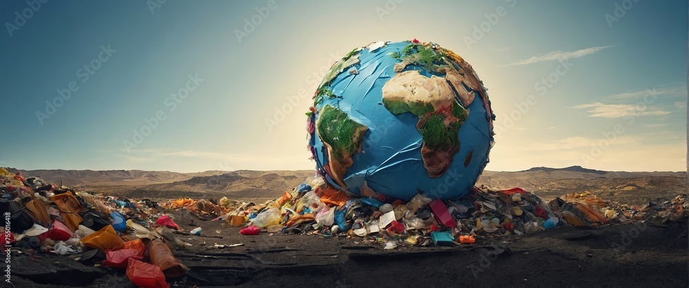Environmental Topic Garbage World Environment Day. Planet Earth made of garbage. Concept about ...
