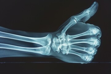 Dramatized X Ray of a Good Hand giving Thumbs up after Accident: Bone Condition Diagnosis