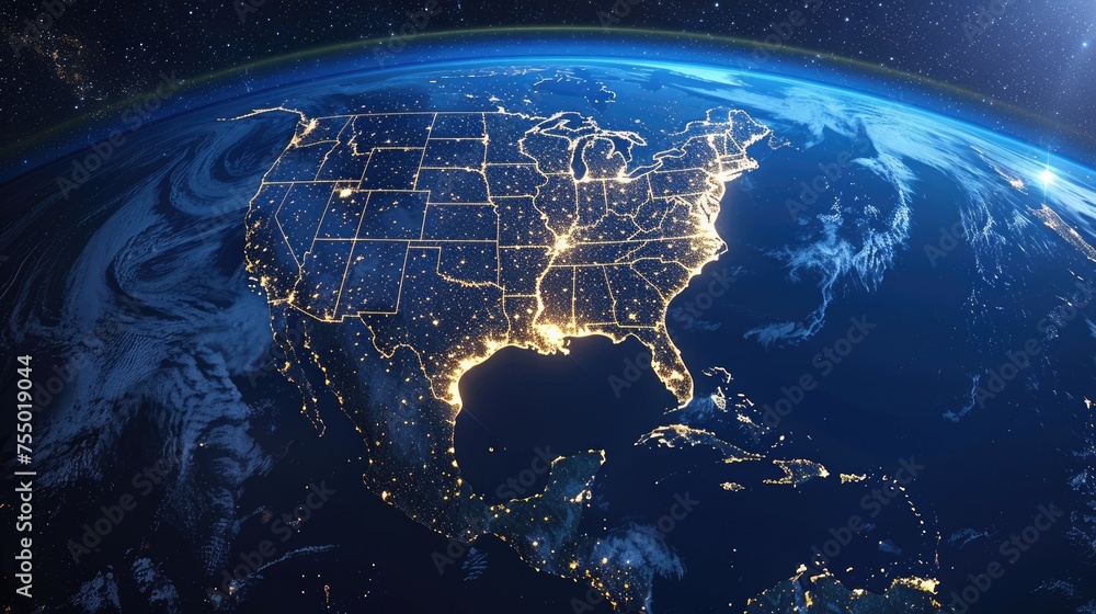 planet earth at night from space showing north america Stock Photo ...