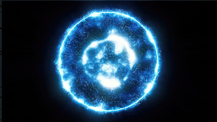 Wall Mural - blue energy magic sphere round hi-tech light digital ball space planet star made of futuristic light