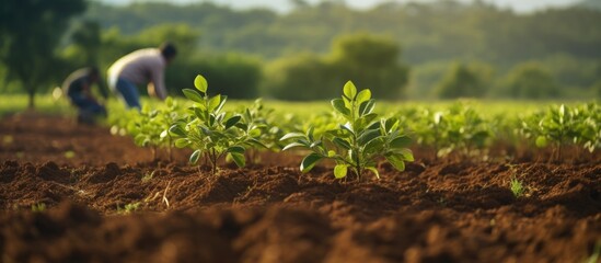 Aufkleber - Diligent Farmer Cultivating Crops in a Vast Agricultural Landscape Under the Clear Blue Sky