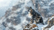 Enigmatic snow leopard camouflaged against a snow