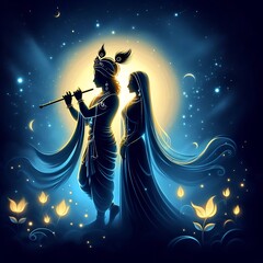 Poster - Lord Krishna and Radha Rani Silhoutte