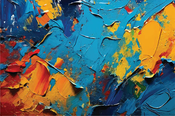 Abstract colorful oil painting . Oil paint texture with brush and palette knife strokes. Multi colored wallpaper. Macro close up acrylic background. Modern art concept. Horizontal fragment. Paints.