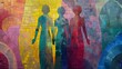Colorful mosaic-inspired wall painting of women silhouettes, To add a unique and vibrant touch to any project or space