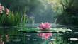 Beautiful lotus flower on the surface of the lake