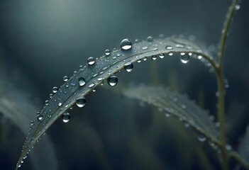 Water Droplets on Dark Green Leaf, Light Reflection, Generative AI