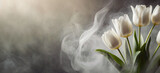 Fototapeta Tulipany - White tulips, abstract flowers in smoke