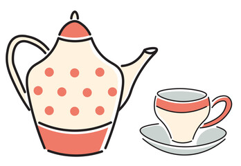 Wall Mural - set of color teapot and cup in flat style in vector. template for greeting card design sticker poster