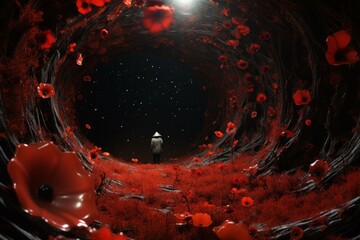 Wall Mural - Enigmatic Red cosmos hole. Sky cloud nebula. Generate Ai