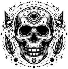 Wall Mural - Skull black outline vector illustration.