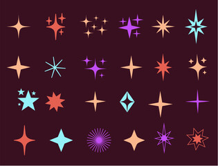 Sticker - Star starburst sparkle space line art isolated set collection. Vector graphic design element illustration