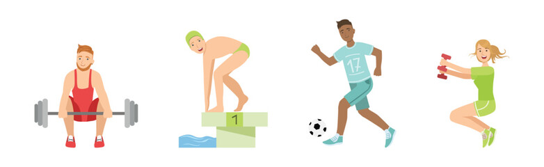 Poster - Man and Woman Character Do Sport and Different Physical Activity Vector Set