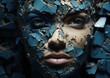 © kaleidoscope - Woman's face adorned with blue ceramic shards