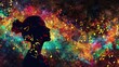 Silhouette of a female head with music notes on colorful background
