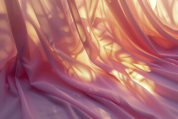 Wall Mural - Delicate folds of a soft pink fabric are bathed in warm, diffused sunlight