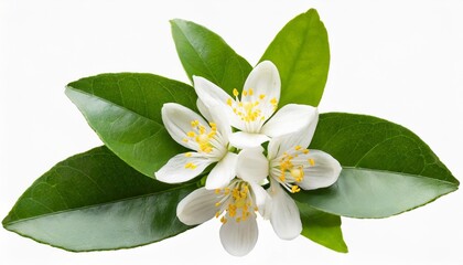 Wall Mural - neroli blossom branch with white flowers buds and leaves isolated transparent png orange tree citrus bloom