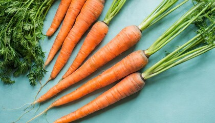 Canvas Print - flat lay composition with fresh carrots on color background