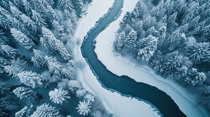 Sticker - The tranquil beauty of a snowy landscape seen from above