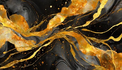 Sticker - abstract background black and gold water color style captivating blend of gold and black oil texture luxury and elegant marble art