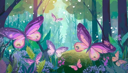 Canvas Print - fantasy butterflies in the forest background