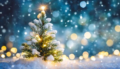 Canvas Print - christmas winter blurred background xmas tree with snow decorated with garland lights holiday festive background widescreen backdrop new year winter art design wide screen holiday border