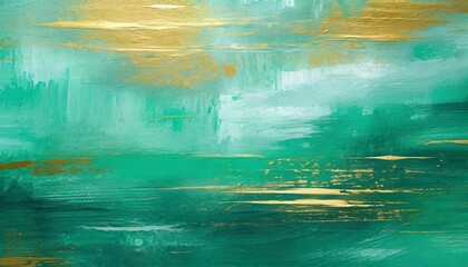 Wall Mural - abstract turquoise green gold painted oil acrylic painting on canvas art background wallpaper texture illustration