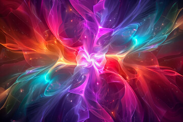 Wall Mural - Abstract neon fractal wallpaper with space