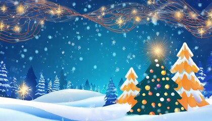 Sticker - merry christmas and happy new year greeting background with copy space winter landscape with snow and christmas trees