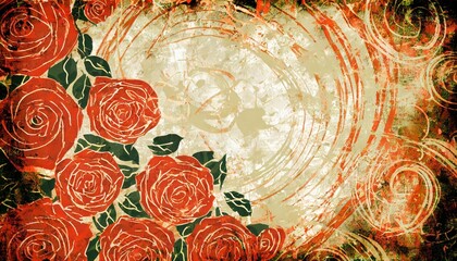 Canvas Print - decorative vintage background grunge texture with roses