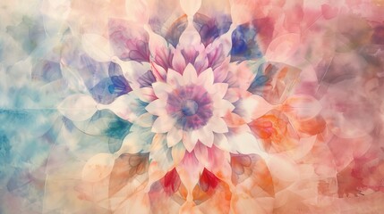 Poster - watercolor mandala with soft pastel colors blending seamlessly harmonious effect.