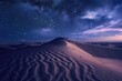 windswept desert with shifting dunes under a starlit night sky