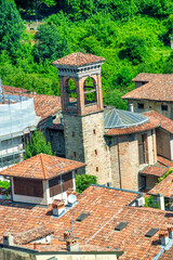 Poster - Medieval streets and buildings of Bergamo Alta on a sunny summer day, Italy