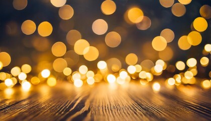 Poster - background with abstract golden sparkling christmas lights bokeh effect defocused template for holiday card