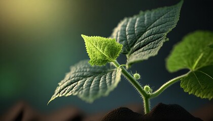 Wall Mural - young green cucumber plant closeup