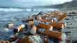A beach covered in cigarette butts