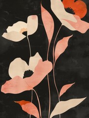 Poster - Artistic depiction of colorful flowers painted on a dark black canvas, creating a striking contrast and vibrant focal point.