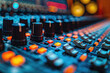 © ADDICTIVE STOCK - Macro shot of an audio mixing console with intricate knobs and faders, highlighted by a warm bokeh effect. Generative AI