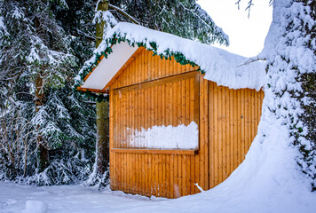 Wall Mural - typical wooden sales booth at a christmas market