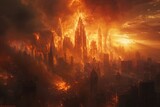 Fototapeta Nowy Jork - Massive Fire Engulfs Cityscape