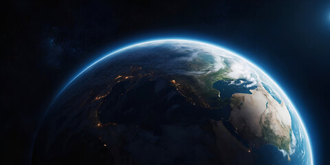 Wall Mural - Planet earth globe view from space, Ai generated image. 