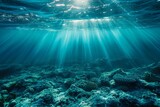 Fototapeta Do akwarium - Sunlight Filters Through Water on Coral Reef
