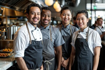 Wall Mural - Diverse Group of Restaurant Employees Providing Hospitality