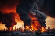 © Simon - Major fire at a industrial factory. Thick black smoke in the air. Environmental pollution concept.