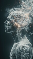 Wall Mural - Negative emotion in the head in the human nervous system, x-ray 3d rendering. Generative AI.