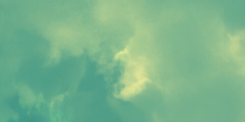 Wall Mural - Green and Yellow Watercolor Splash. Blue Green Watercolor Background. Blue Sky with Clouds