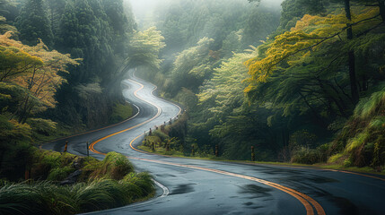 Aufkleber - A winding road beautiful rural. Generative AI.